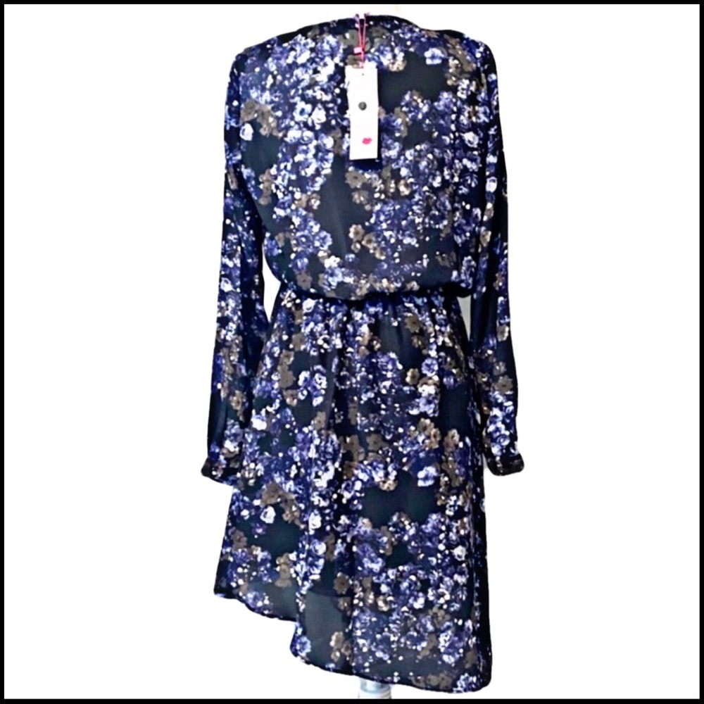 NWT PARKER DARK BLUEBONNET FLORAL FAUX-WRAP ASYMMETRICAL DRESS L - Picture 4 of 15